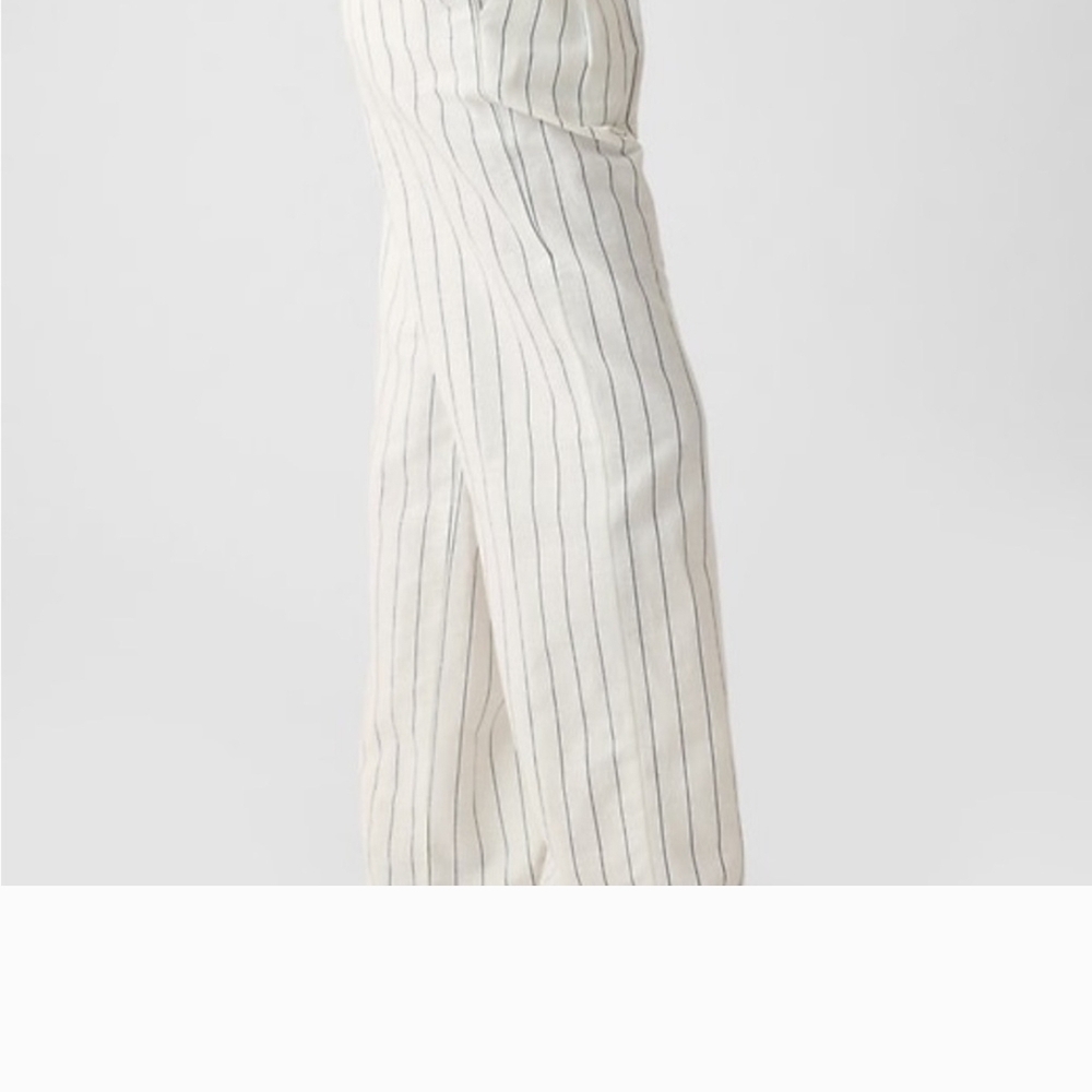 GAP Navy Pinstripe LinennWide Leg Easy Trouser with Subtle Stripes